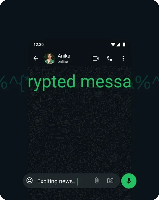 WhatsApp 聊天界面与表示加密消息的绿色文字
